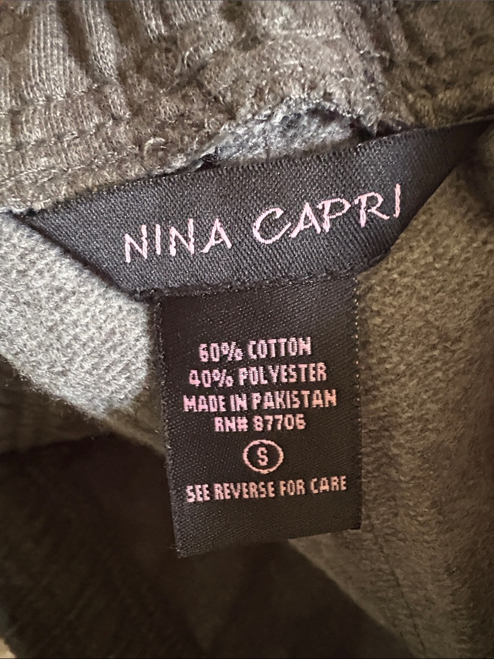 Nina Capri Dark Gray Joggers with Purple Paisley Accent - Picture 3 of 9